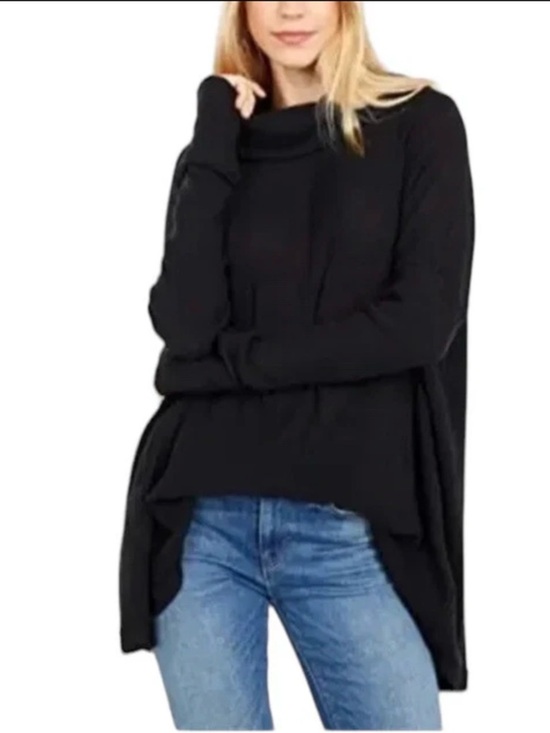 Free People Tops - Free People Juicy Long Sleeve Thermal Tunic Back Split Woman’s Top Black NWT XS